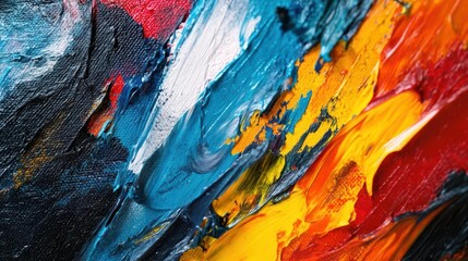 dynamic abstract painting showcasing a rich palette of rough brushstrokes and vibrant colors, capturing the viewer's attention with its emotional depth and energy