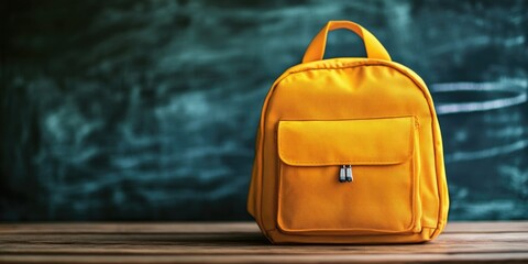 Yellow Backpack on Wood Table