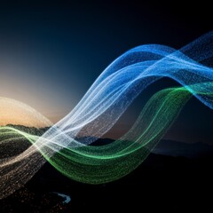 Abstract Glowing Waves  Night Sky  Energy  Flow  Light Trails  Design  Background  Banner