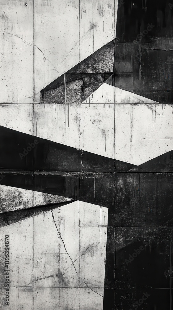Poster bold concrete wall with high-contrast black design showcasing geometric patterns and textures in an 