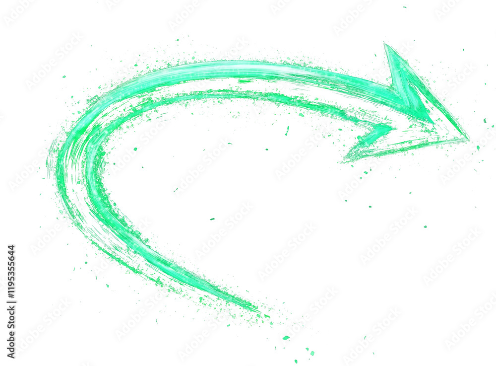Aufkleber dynamic neon green curved arrow glows vibrantly against transparency background, with brush effect t