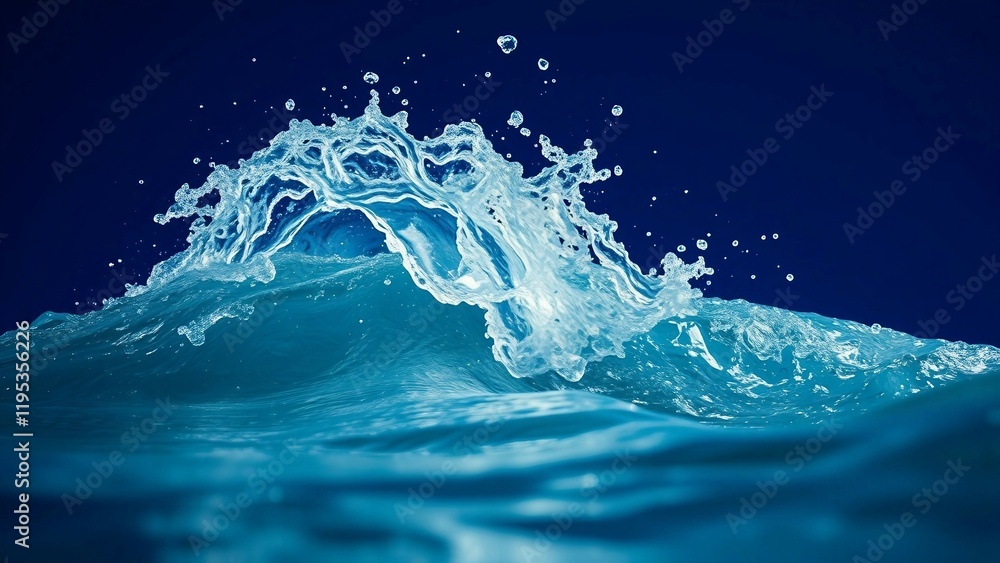 Poster dynamic splash of clear water against a deep blue backdrop the wave crests and droplets create a sen