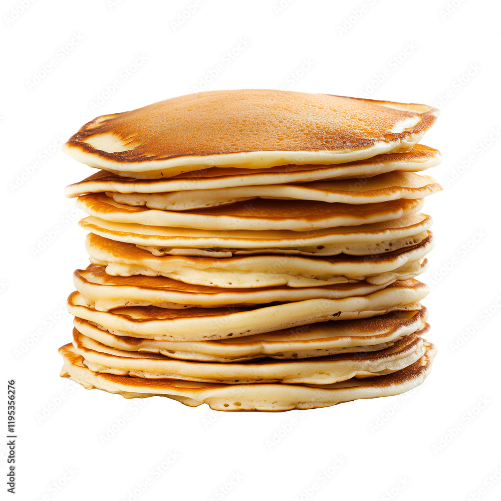 Poster stack of golden brown pancakes isolated on transparency background, showcasing their fluffy texture 