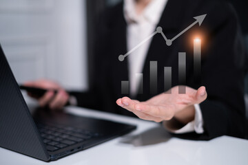 Business growth bar chart upward arrow graph finance success investment concept