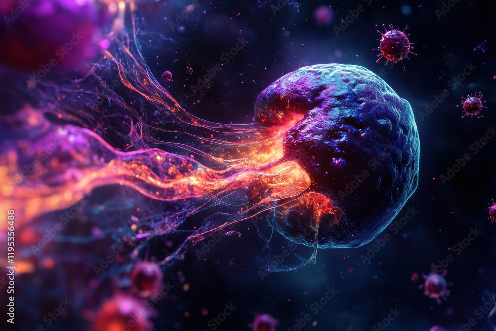Aufkleber magnified human cell under viral attack captured in vivid detail showcasing cellular dynamics and im