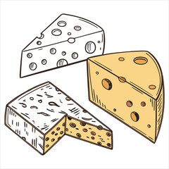 Cheese dices and slices design art silhouettes vector
