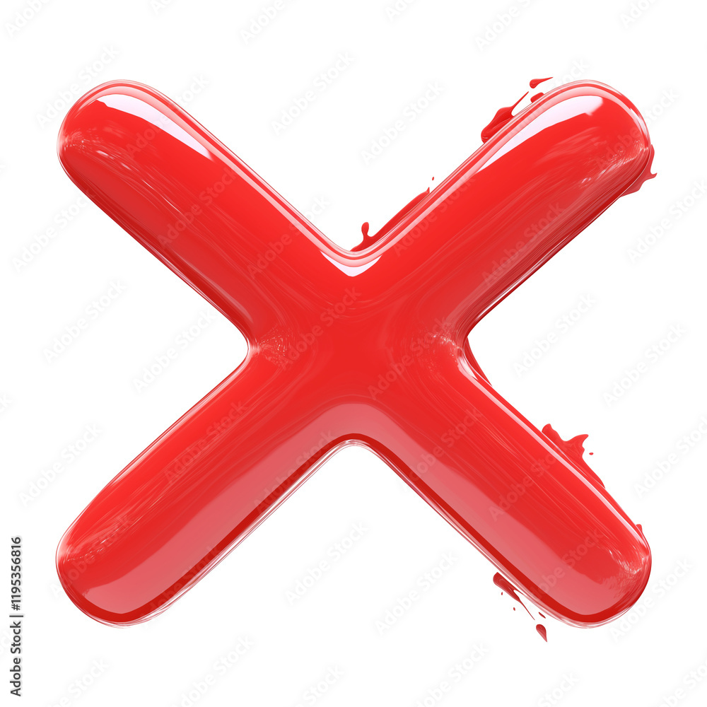 Fototapete glossy red x mark isolated on transparency background, symbolizing error or cancellation. shiny fini
