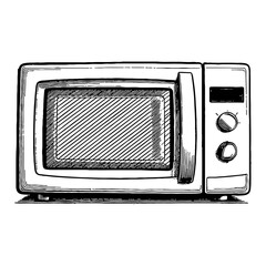 Microwave Oven Front View Detailed Black and White Outline Line Art Drawing