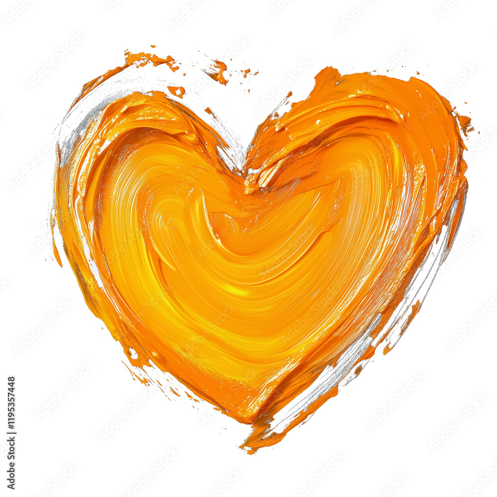 Aufkleber vibrant orange heart painted with lively brushstrokes on transparency background, showcasing dynamic