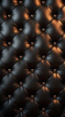 Fototapeta premium Elegant black leather tufted backdrop with metallic accents