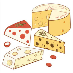 Cheese dices and slices design art silhouettes vector