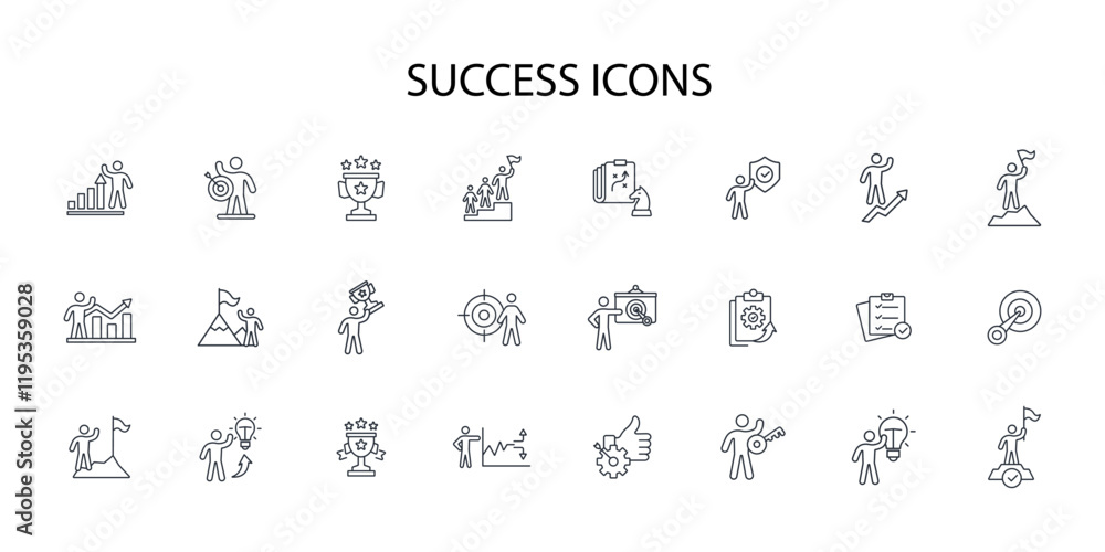 Poster success icon set.vector.editable stroke.linear style sign for use web design,logo.symbol illustratio