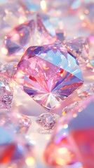 Fototapeta premium Numerous diamonds with shiny reflections and refractions wallpaper on a white background