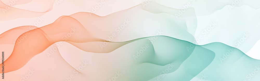 Fototapete Elegant pastel peach and mint shapes create a soft and calming background design showcasing gentle curves and fluid movement