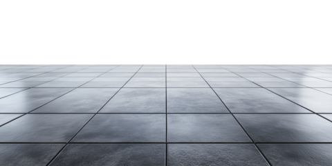 Modern Glossy Tiled Floor with Reflections Isolated on Transparent Background