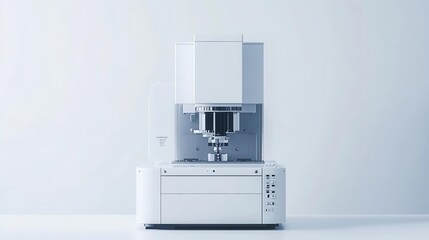 Fototapeta premium front view of a single x-ray diffractometer displayed against a clean white background, showcasing modern scientific equipment with sleek design and precision engineering