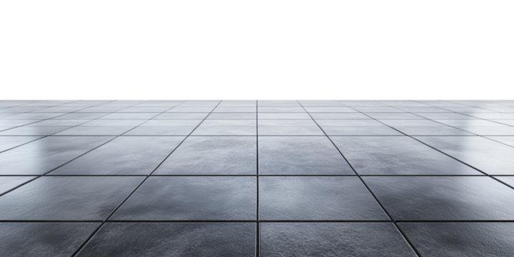 Modern Glossy Tiled Floor with Reflections Isolated on Transparent Background