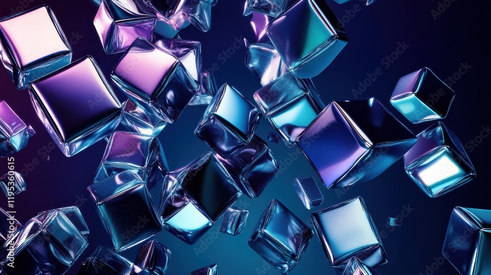Aufkleber dynamic abstract shapes in icy silver create a mesmerizing visual experience in a vibrant space