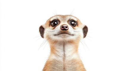 Fototapeta premium A whimsical portrait of a meerkat, showcasing its curious expression and distinct features, perfect for wildlife enthusiasts and nature photography lovers.