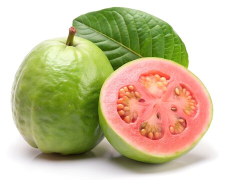 fresh guave slice with leaf isolated on a white background