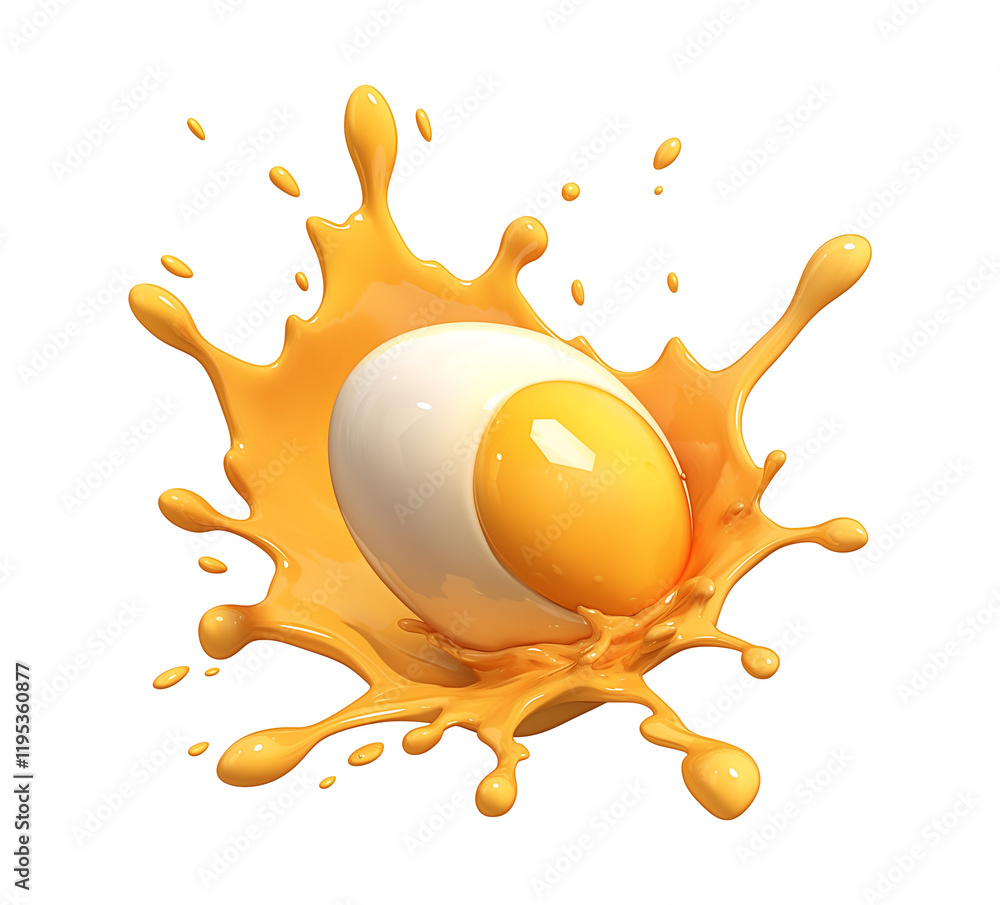 Aufkleber 3d cartoon egg splashes with vibrant yolk on transparency background, creating dynamic and playful s
