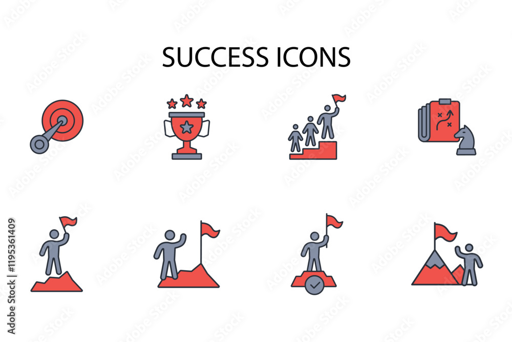 Poster success icon set.vector.editable stroke.linear style sign for use web design,logo.symbol illustratio