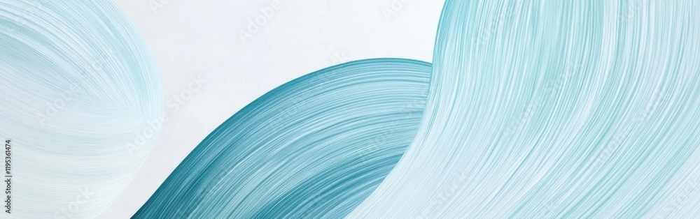 Poster abstract composition of flowing pencil strokes in shades of blue and white on a minimalist backgroun