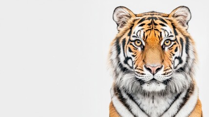 Majestic tiger portrait showcasing vibrant colors and piercing eyes, representing the beauty and power of wildlife in its natural habitat.