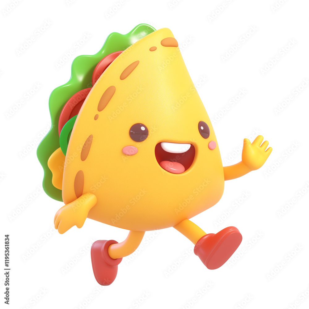 Aufkleber cheerful cartoon quesadilla character with smiling face and waving arms, featuring vibrant colors an