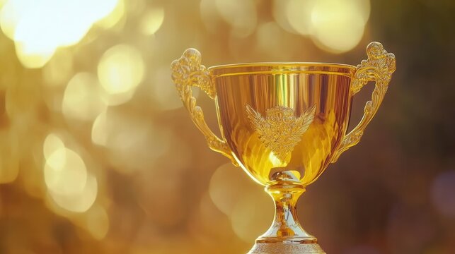 golden trophy cup gleaming against a soft bokeh background, symbolizing achievement and success in education, ideal for celebrating academic accomplishments and milestones