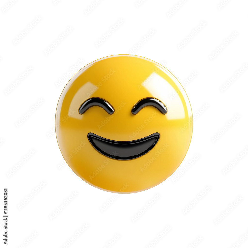 Poster 3d optimistic emoji in sunny yellow with joyful expression isolated on white