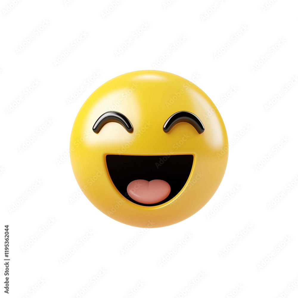 Poster 3D friendly emoji in warm yellow with joyful expression isolated on transparency background