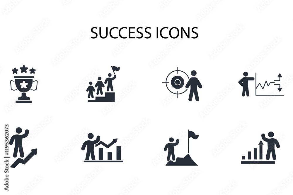 Poster success icon set.vector.editable stroke.linear style sign for use web design,logo.symbol illustratio