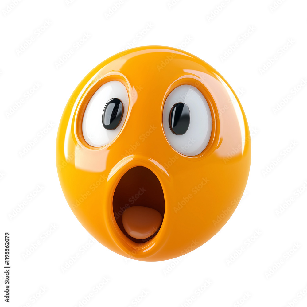 Aufkleber glossy orange 3d emoji with surprised expression, featuring wide eyes and open mouth, isolated on tr