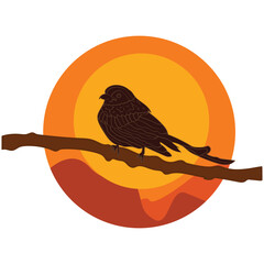 bird silhouette on sunset branch