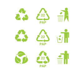Recycle sign or Packaging sign vector illustration, International symbol used on packaging to remind people to dispose of it in a bin instead of littering, The universal recycling symbol isolated.