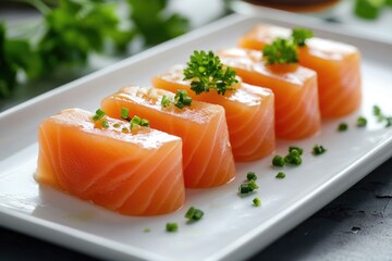 Salmon Slices on White Plate