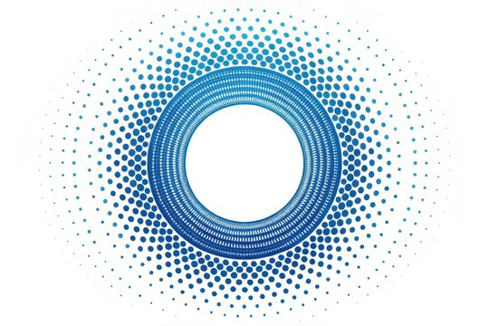 Abstract Blue Circular Design with Halftone Dot Pattern and Central Empty Space for Text or Logo