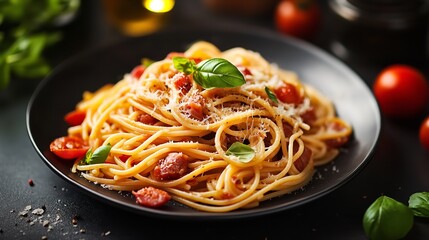 Spaghetti alla Amatriciana with pancetta bacon tomato