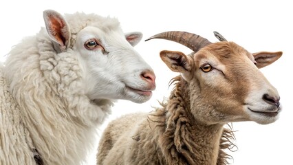 Obraz premium Set of sheep portraits on transparent background. Domestic and wild animal concept.