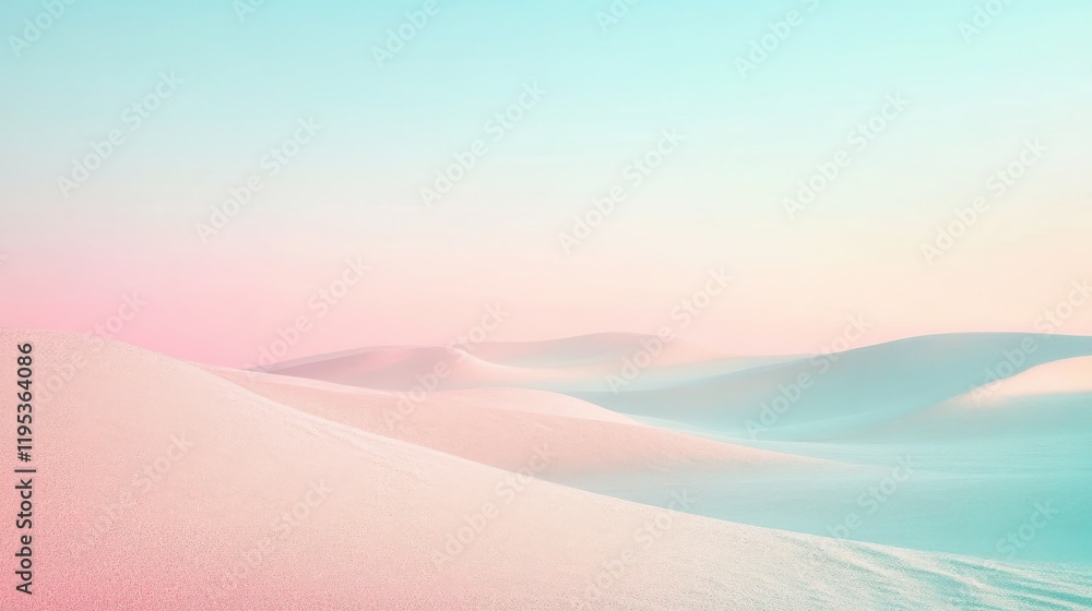 Poster soothing gradient background transitioning through soft pastel hues over rolling hills in a tranquil