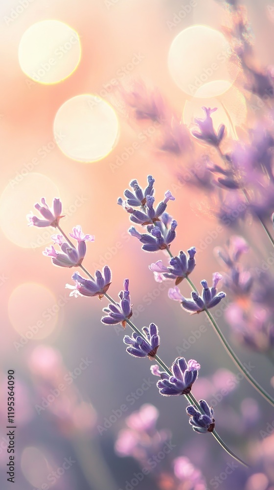 Aufkleber lavender blooms softly illuminated against a gradient background at golden hour