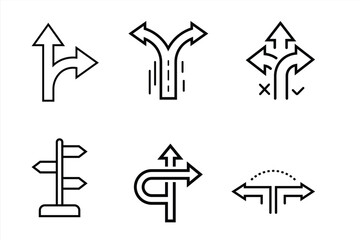 Direction concept signpost editable stroke outline icon isolated on white background flat vector illustration