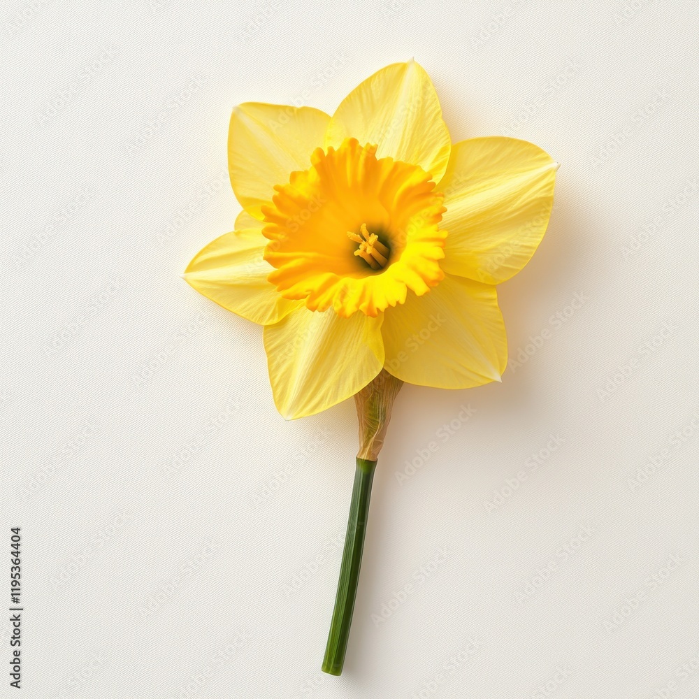 Poster bright yellow daffodil in full bloom resting on a clean surface