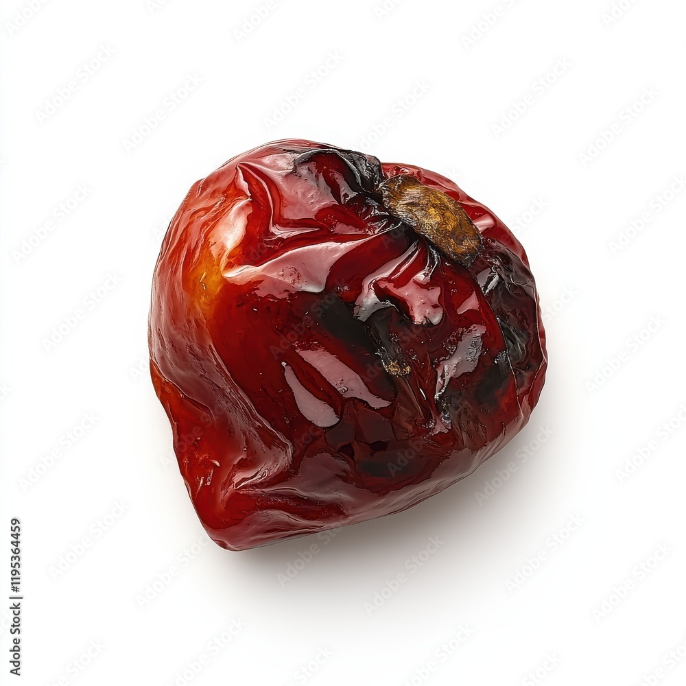 Aufkleber Glossy roasted red pepper resting on a white background with a rich texture and deep color
