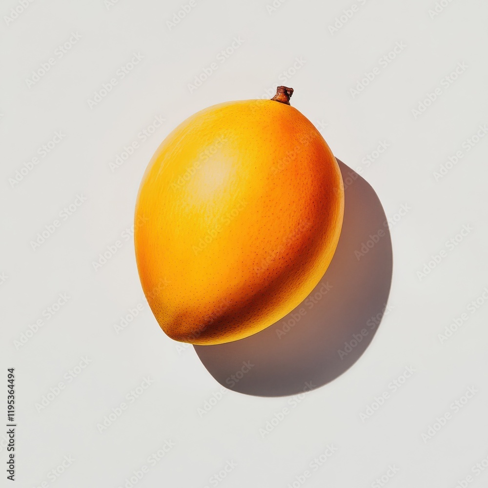 Poster ripe mango with smooth skin placed on light surface casting a shadow in natural light
