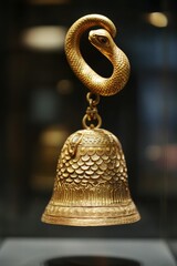 Ornate gold bell, snake handle, detailed craftsmanship.