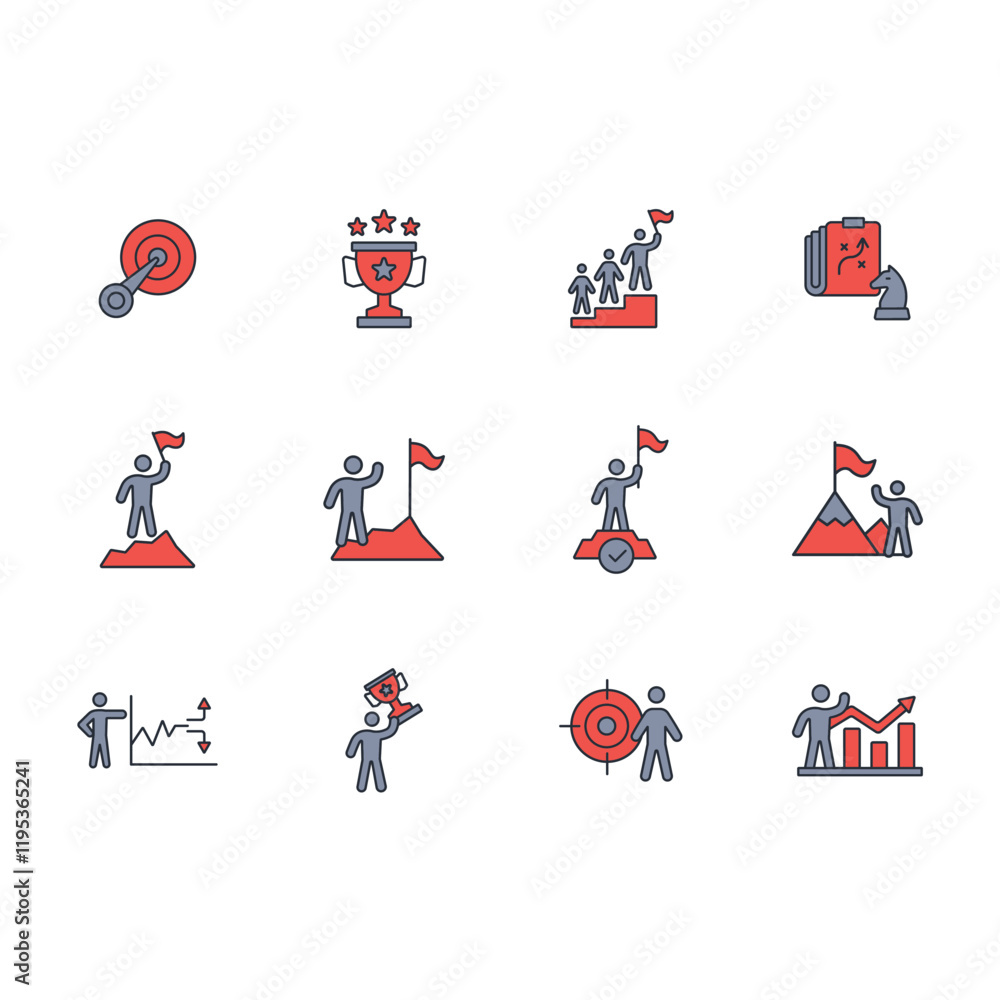 Poster success icon set.vector.editable stroke.linear style sign for use web design,logo.symbol illustratio