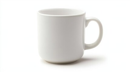 isolated white coffee mug sits against a pristine white background, emphasizing its simplicity and elegance, inviting viewers to imagine their favorite beverage inside