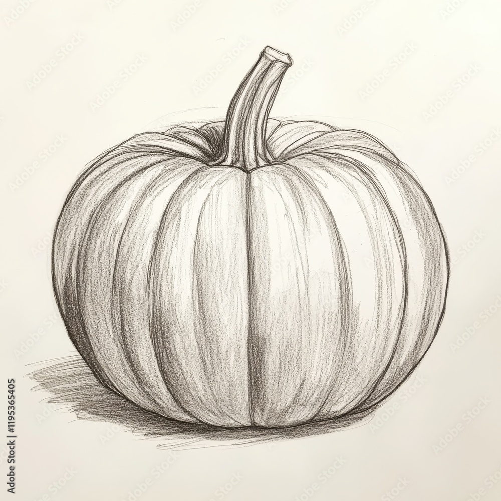 Poster Pumpkin with distinct grooves and sturdy stem showcasing autumnal characteristics in a simple artistic representation